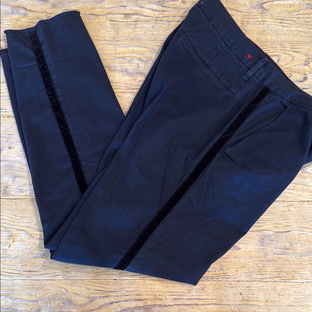 Sundry Midnight Blue Trousers with black velvet stripe down leg size 29